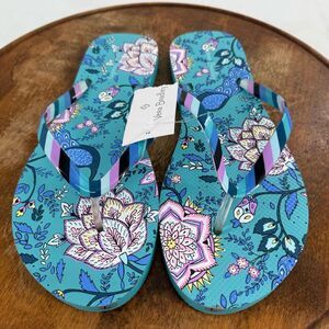 Vera Bradley Sandals Wm Large 9-10 Peacock Garden Thong Flip Flops Pretty